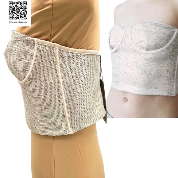 Zara (Large - NWT) Champagne Sequin Corset Top - Picture 2 of 12